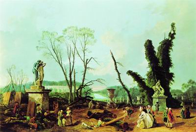 Версальский парк во время стрижки деревьев. 1780-е