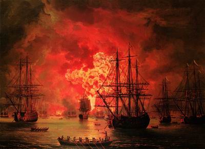 Гибель турецкого флота в Чесменском бою. 1771