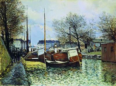 Баржи на канале Сен-Мартен в Париже. 1870