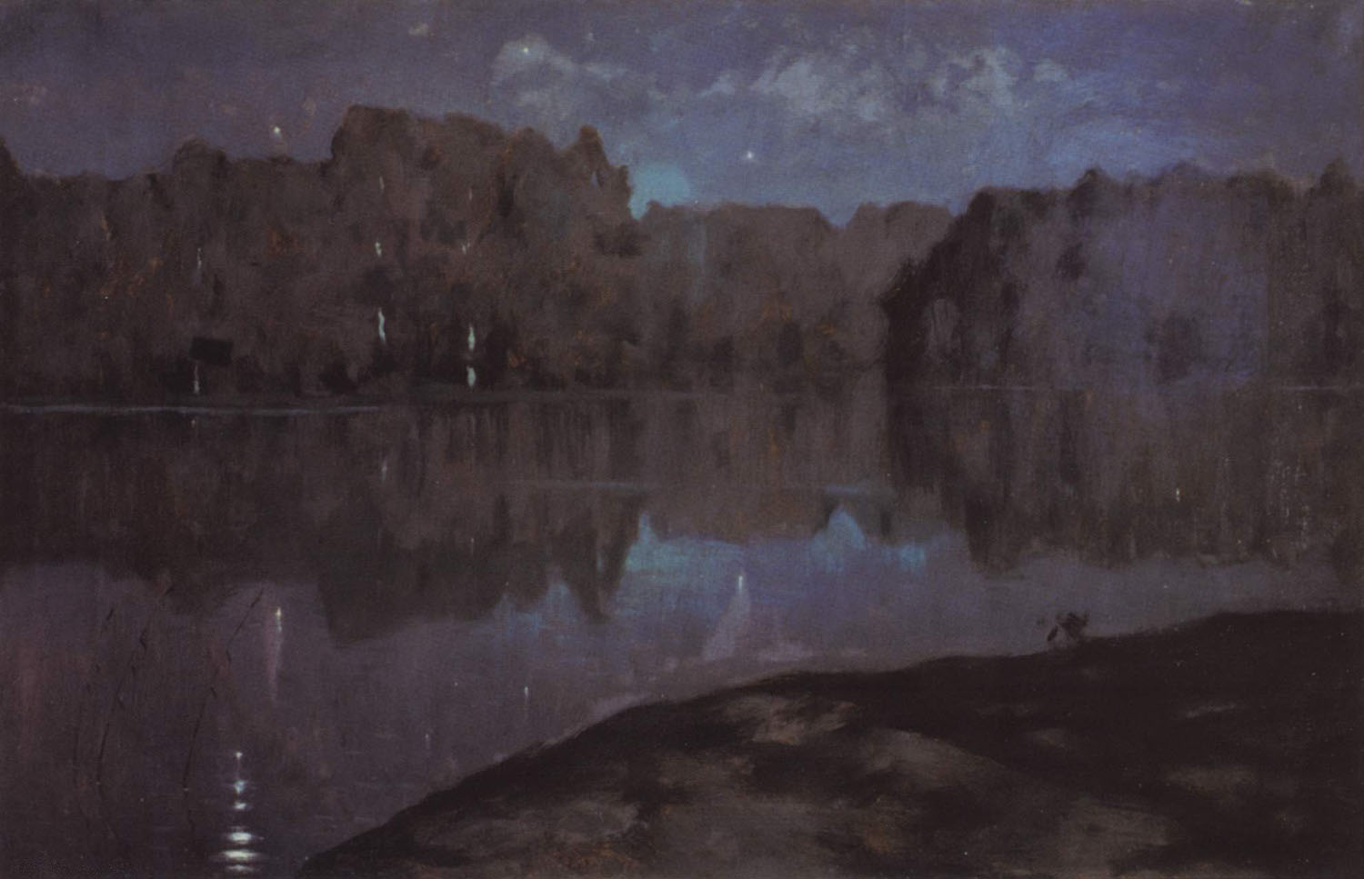 Левитан И.. Ночь. Берег реки. Конец 1890-х