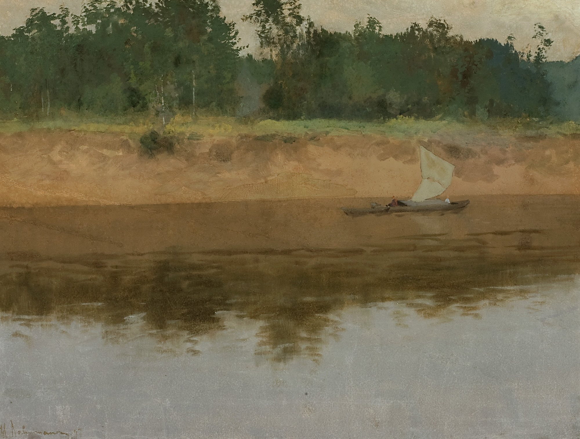 Левитан И.. На реке. 1897