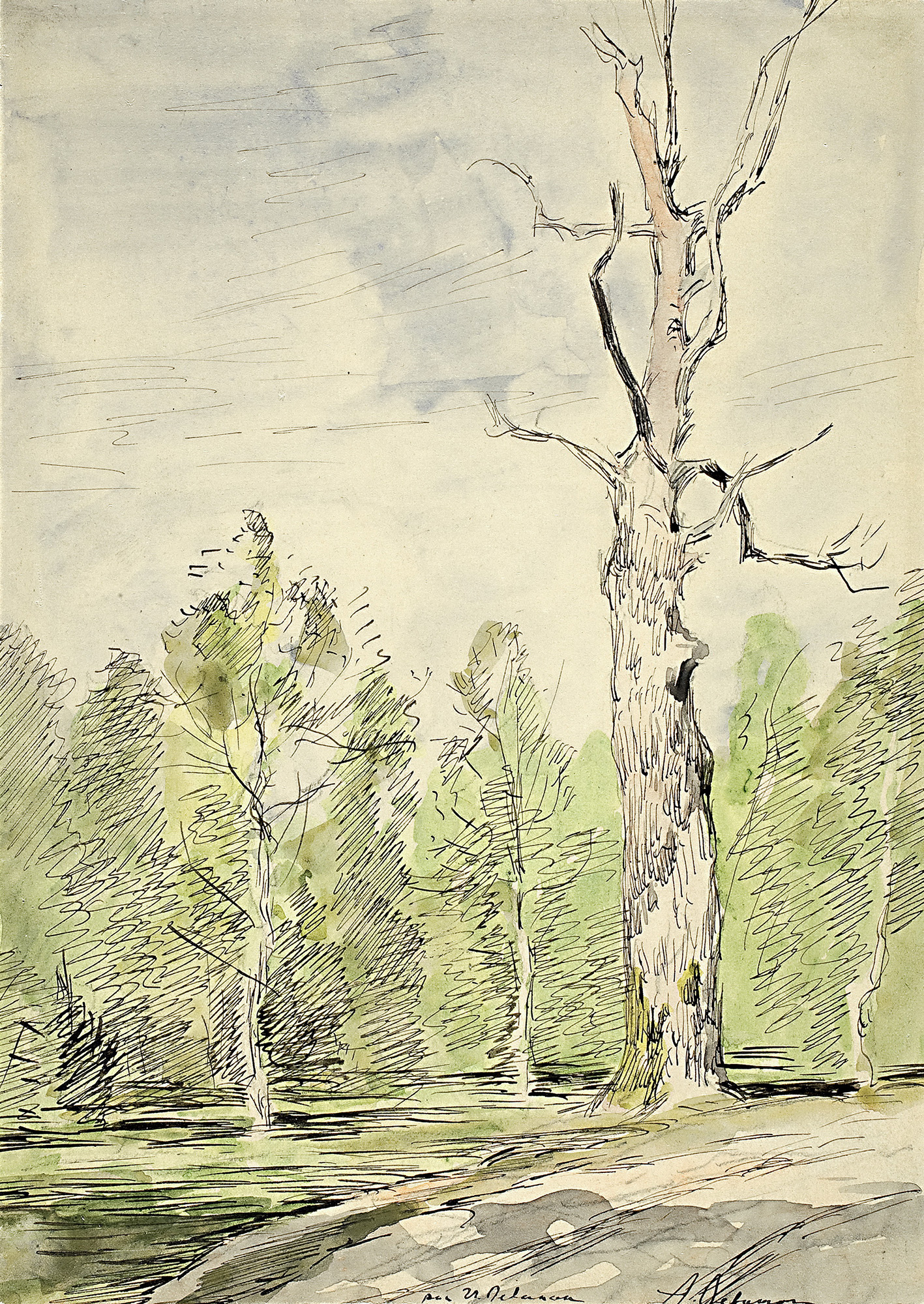 Левитан И.. Сухое дерево у дороги. 1883-1884