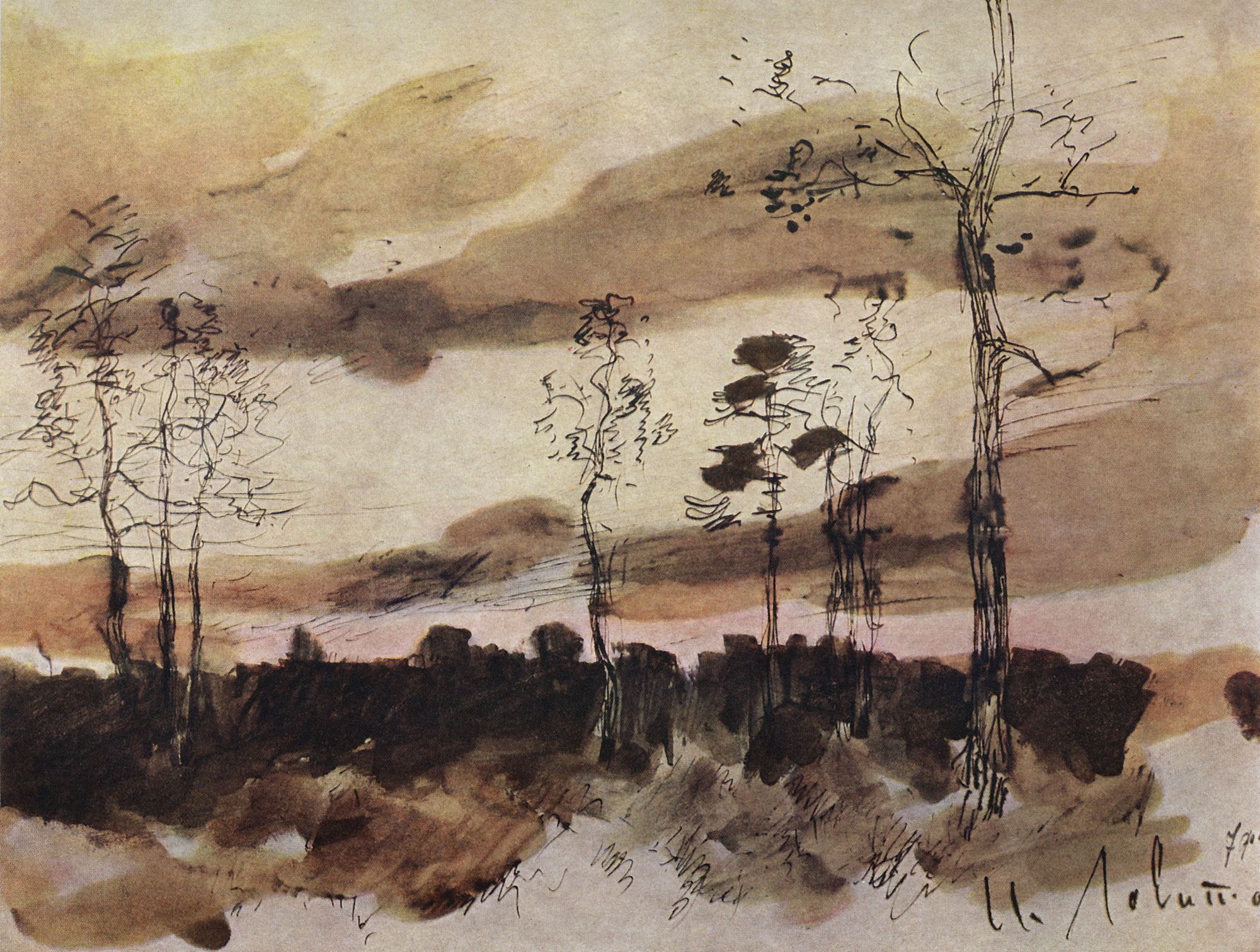 Левитан И.. Закат. Опушка леса. 1900