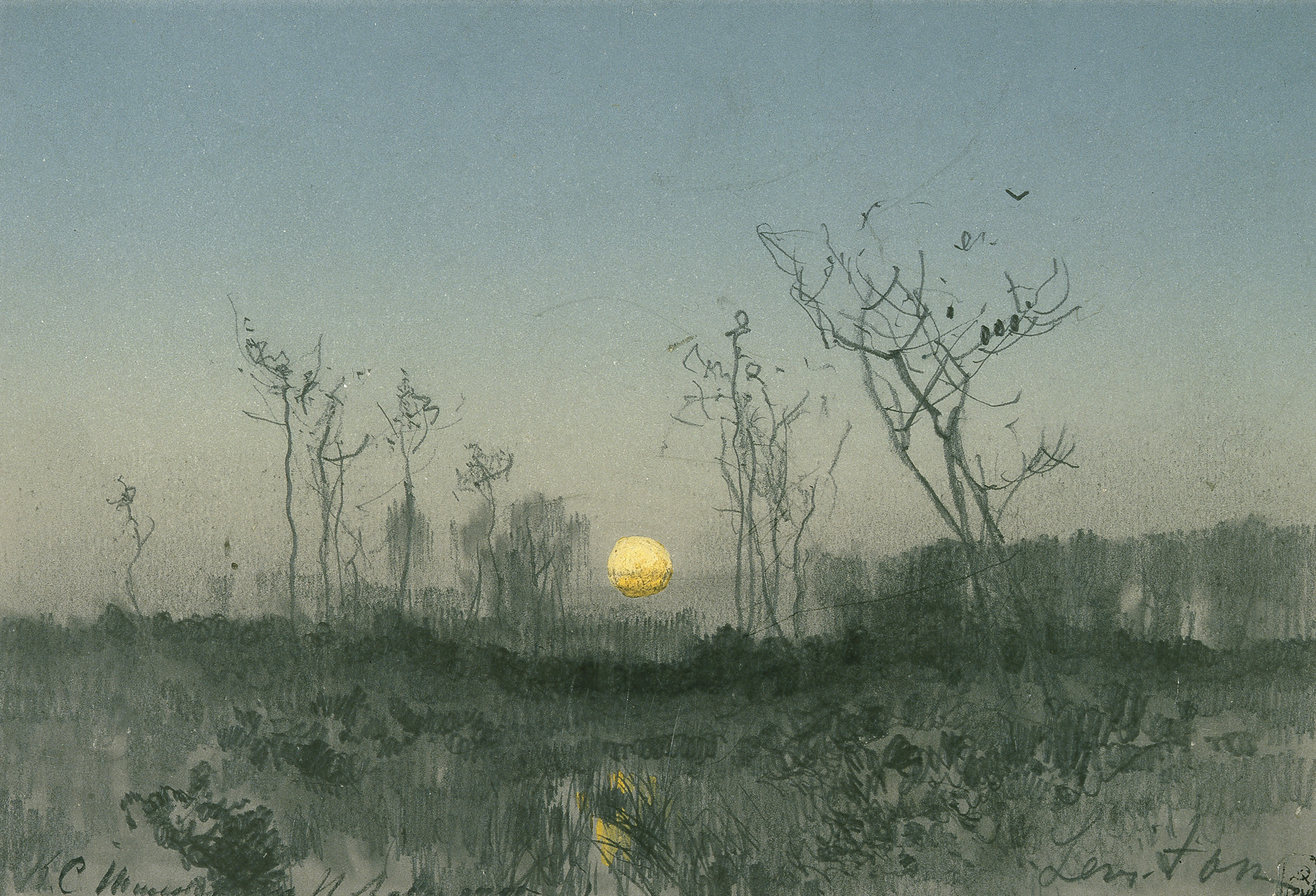 Левитан И.. Лунный пейзаж (Пейзаж с луной). Конец 1880-х
