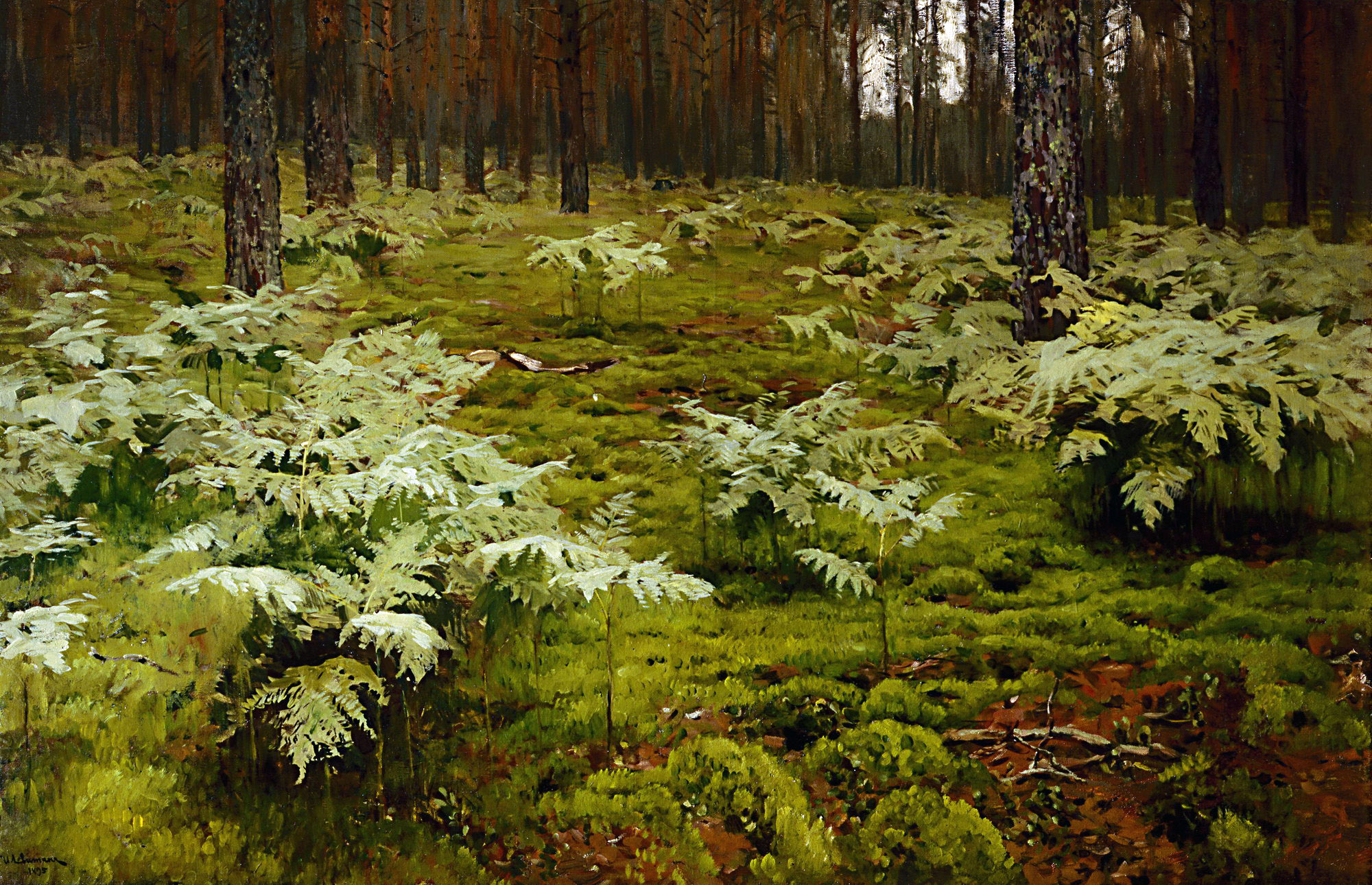 Левитан И.. Папоротники в лесу. 1895