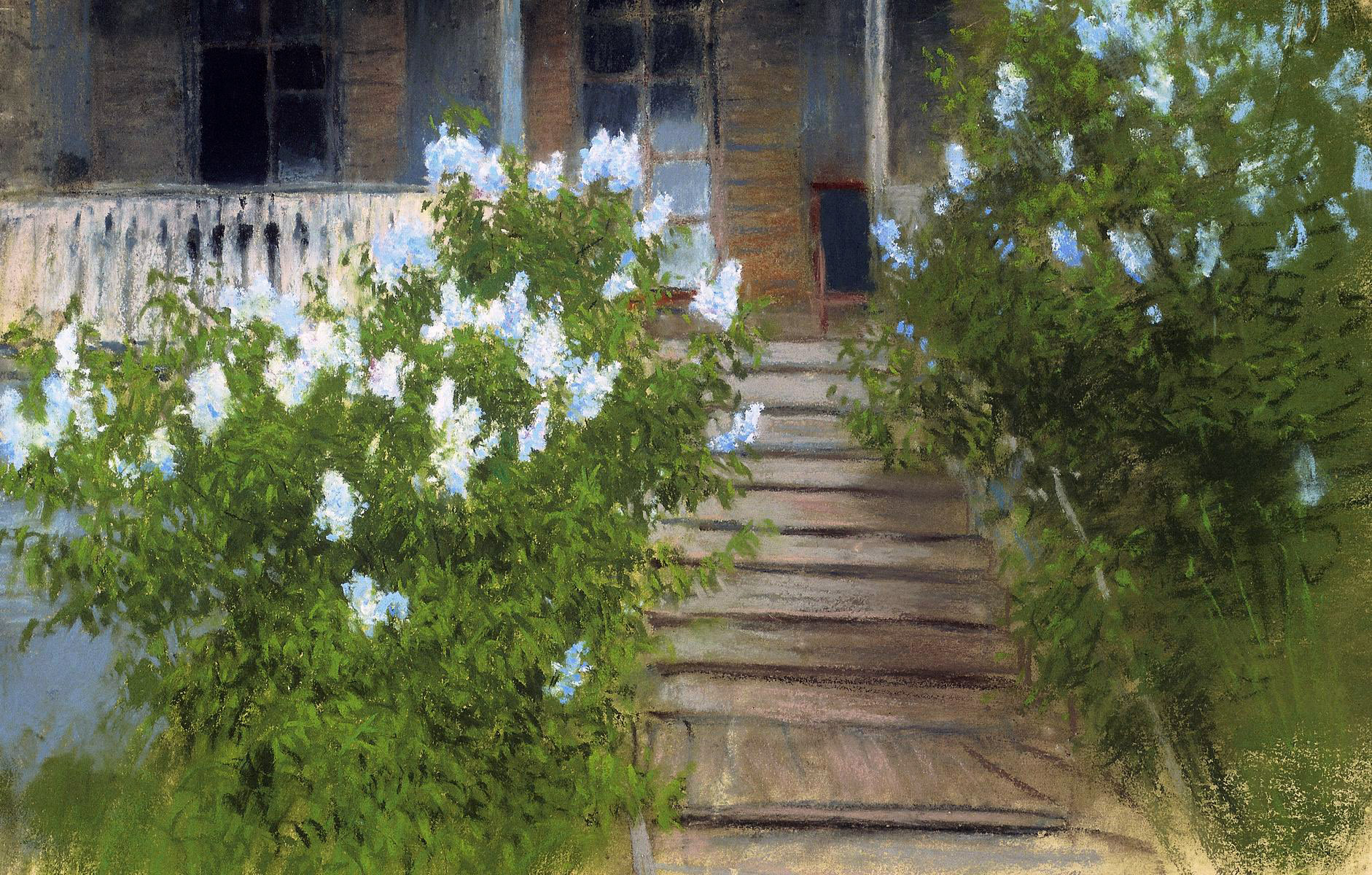 Левитан И.. Крыльцо в Мелихово. Сирень (Весна. Белая сирень). 1894-1895