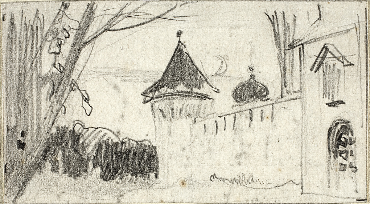 Левитан И.. Вид на Саввино-Сторожевский монастырь (Монастырские ворота и ограда). 1884
