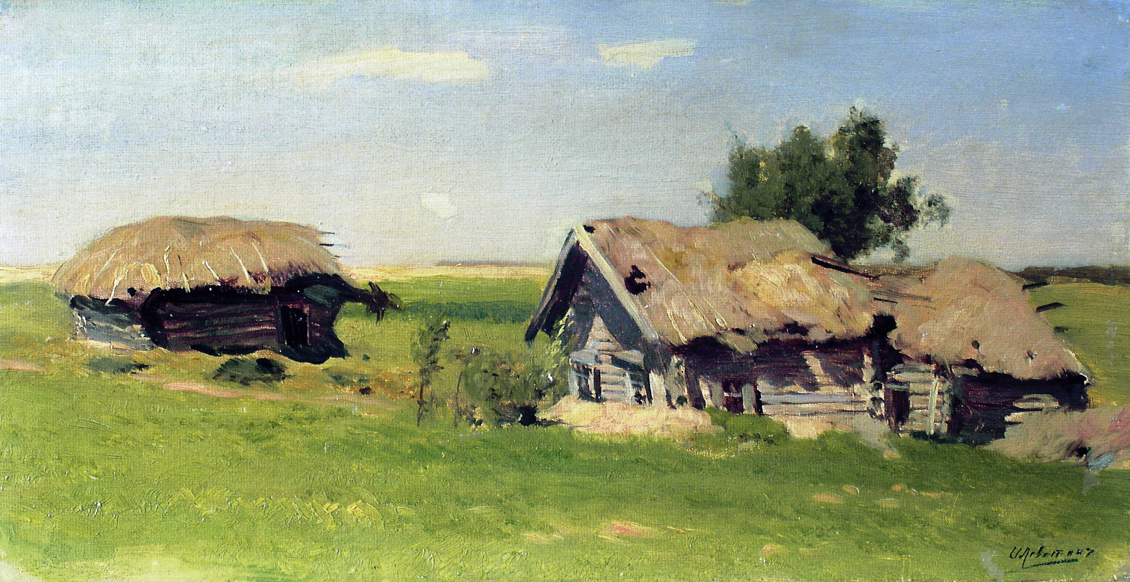 Левитан И.. Пейзаж с избами. 1885