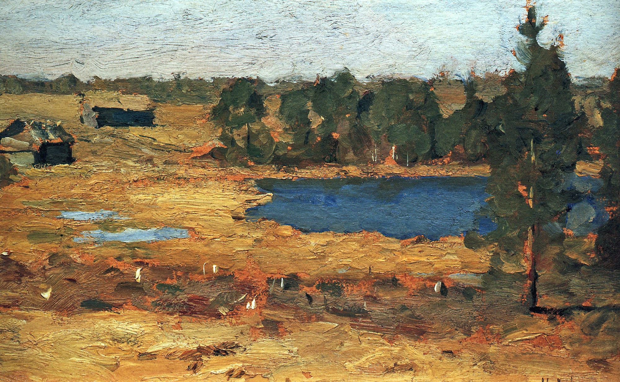 Левитан И.. Озеро. Сараи у лесной опушки. 1898-1899