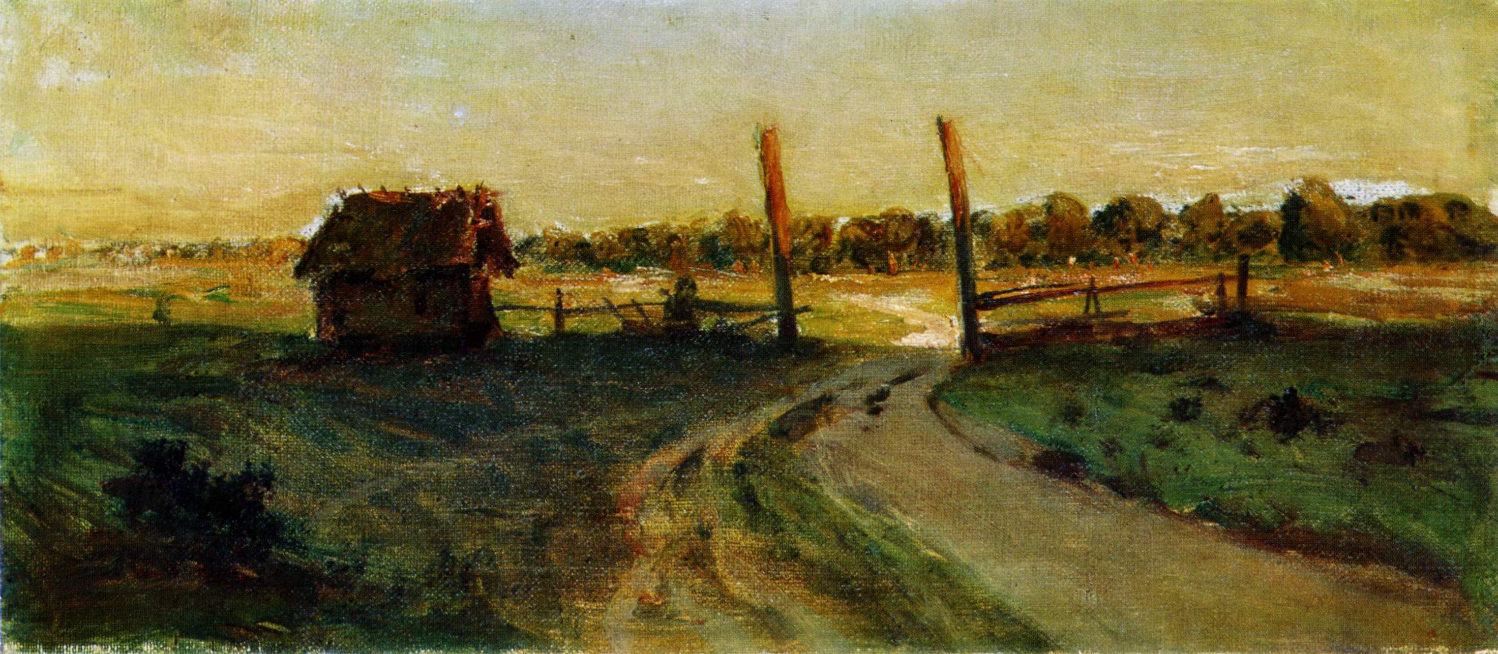 Левитан И.. Пейзаж с избушкой. 1899