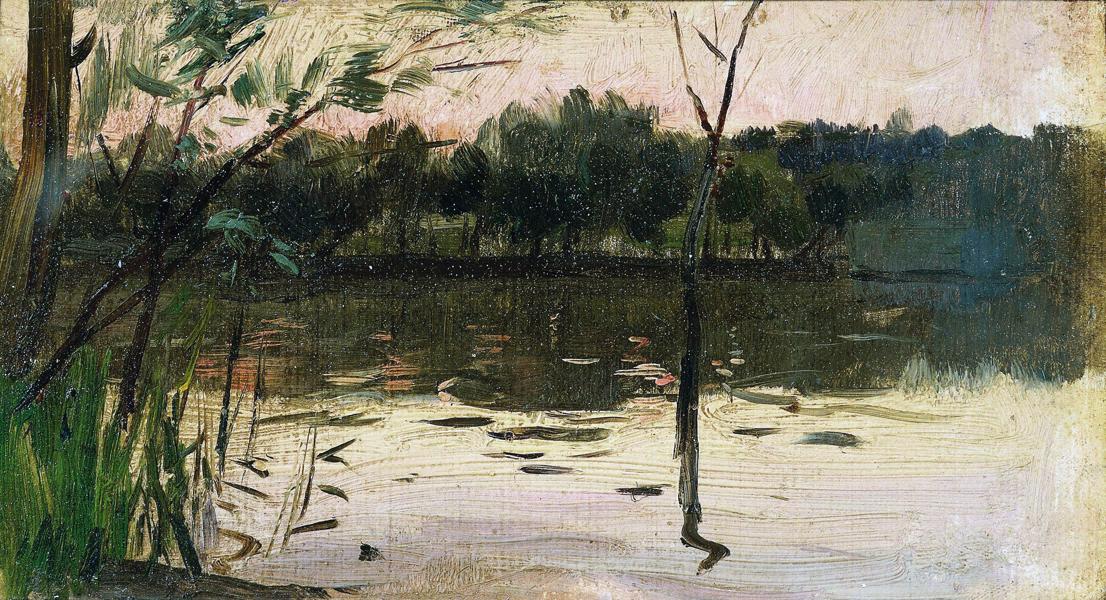 Левитан И.. Пейзаж с розовым закатом. Конец 1880-х
