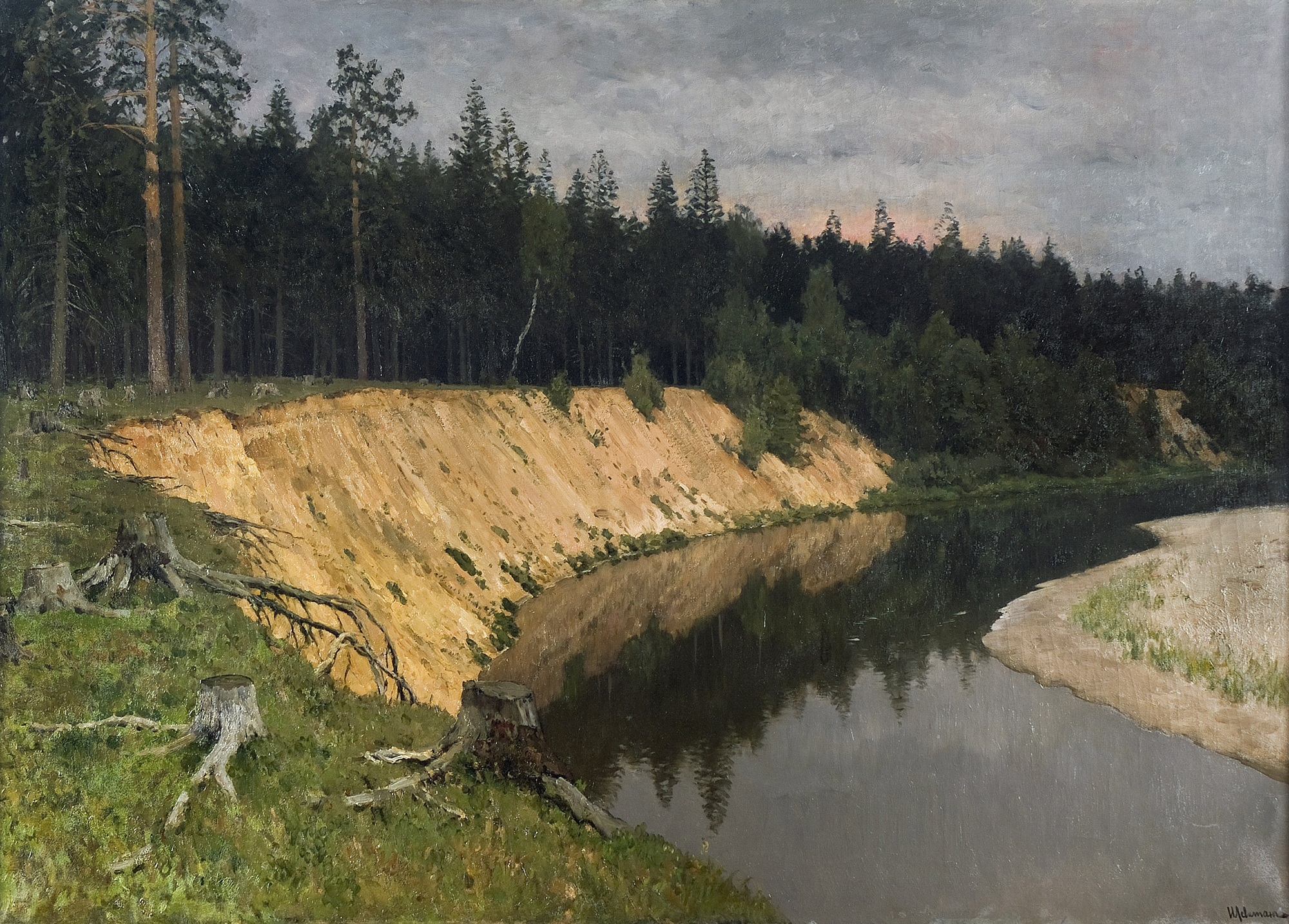 Левитан И.. Лесистый берег. Сумерки. 1892