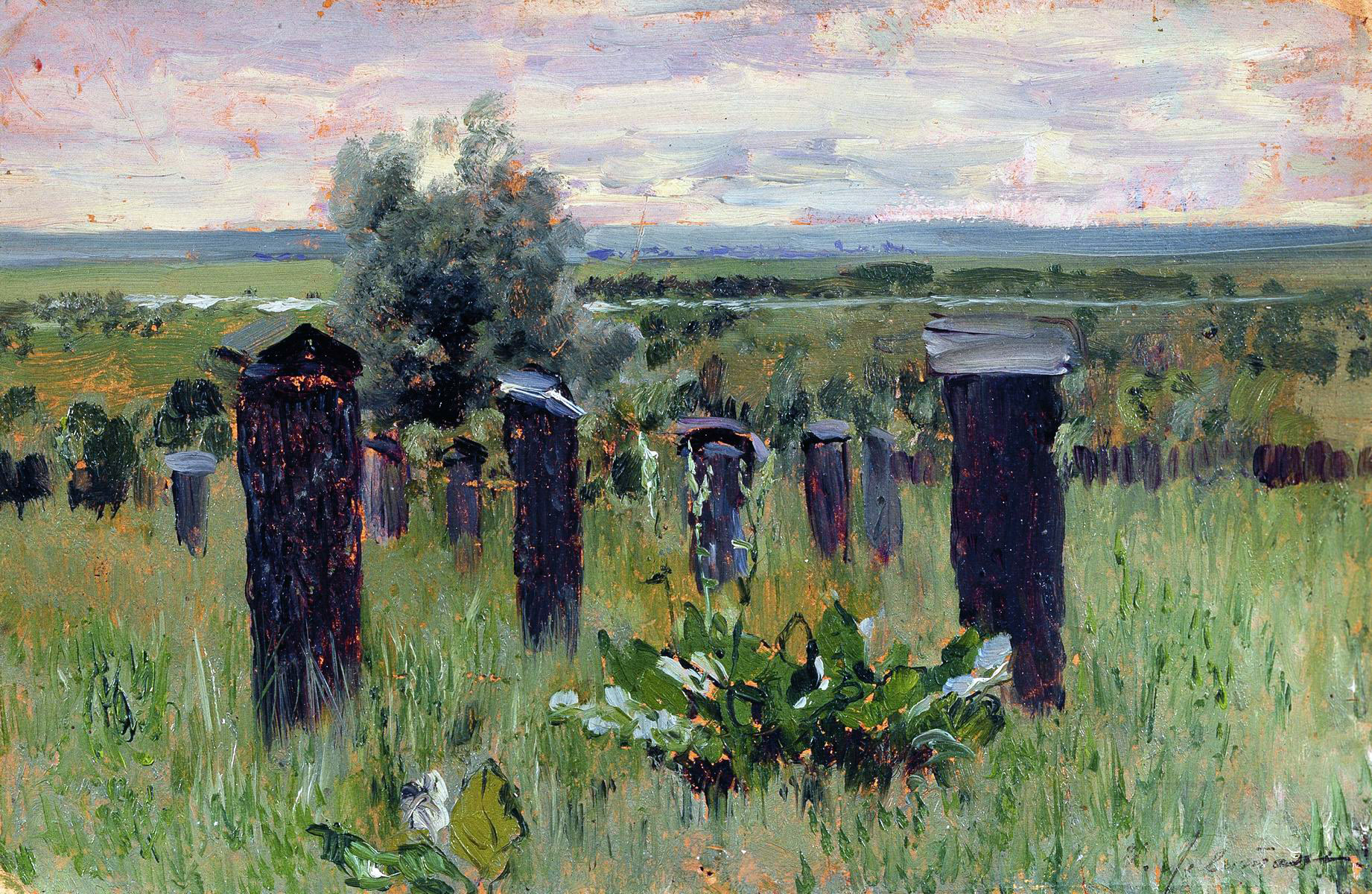 Левитан И.. Пейзаж с ульями (Пасека). 1887