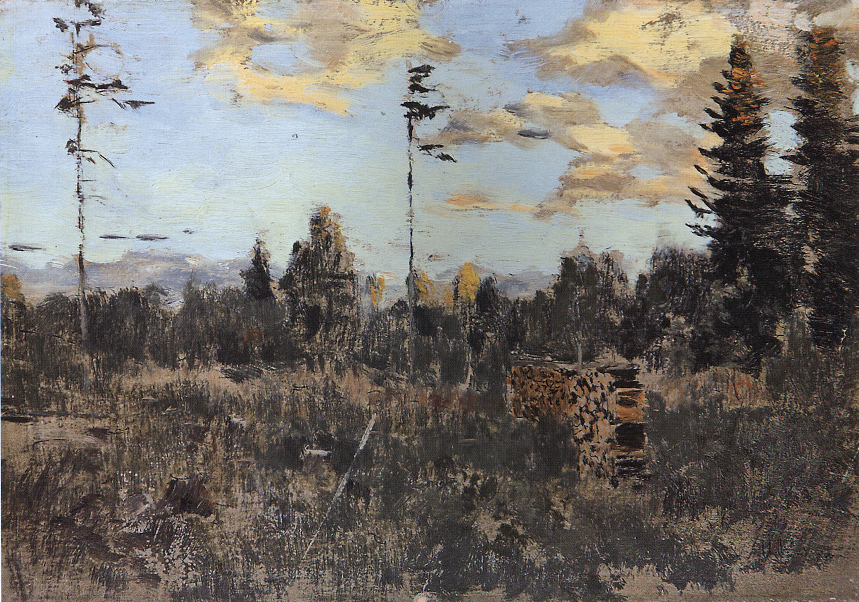 Левитан И.. Срубленный лес. Поленница. 1898