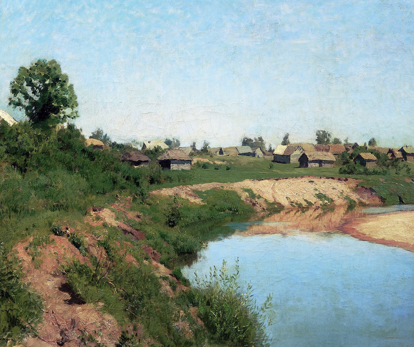 Левитан И.. Деревня на берегу реки. 1883