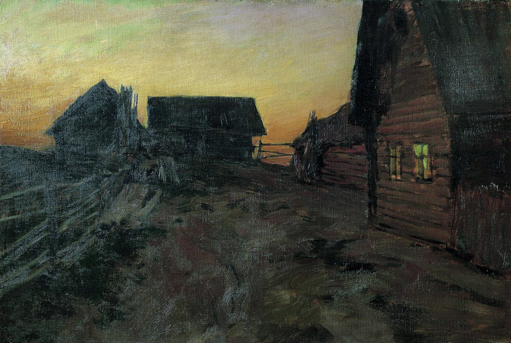 Левитан И.. Избы (Сумерки). 1899