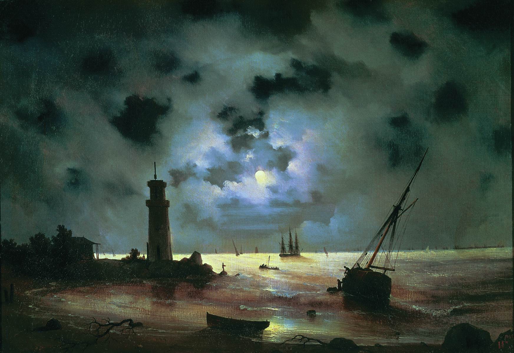 Айвазовский. Берег моря ночью. У маяка. 1837