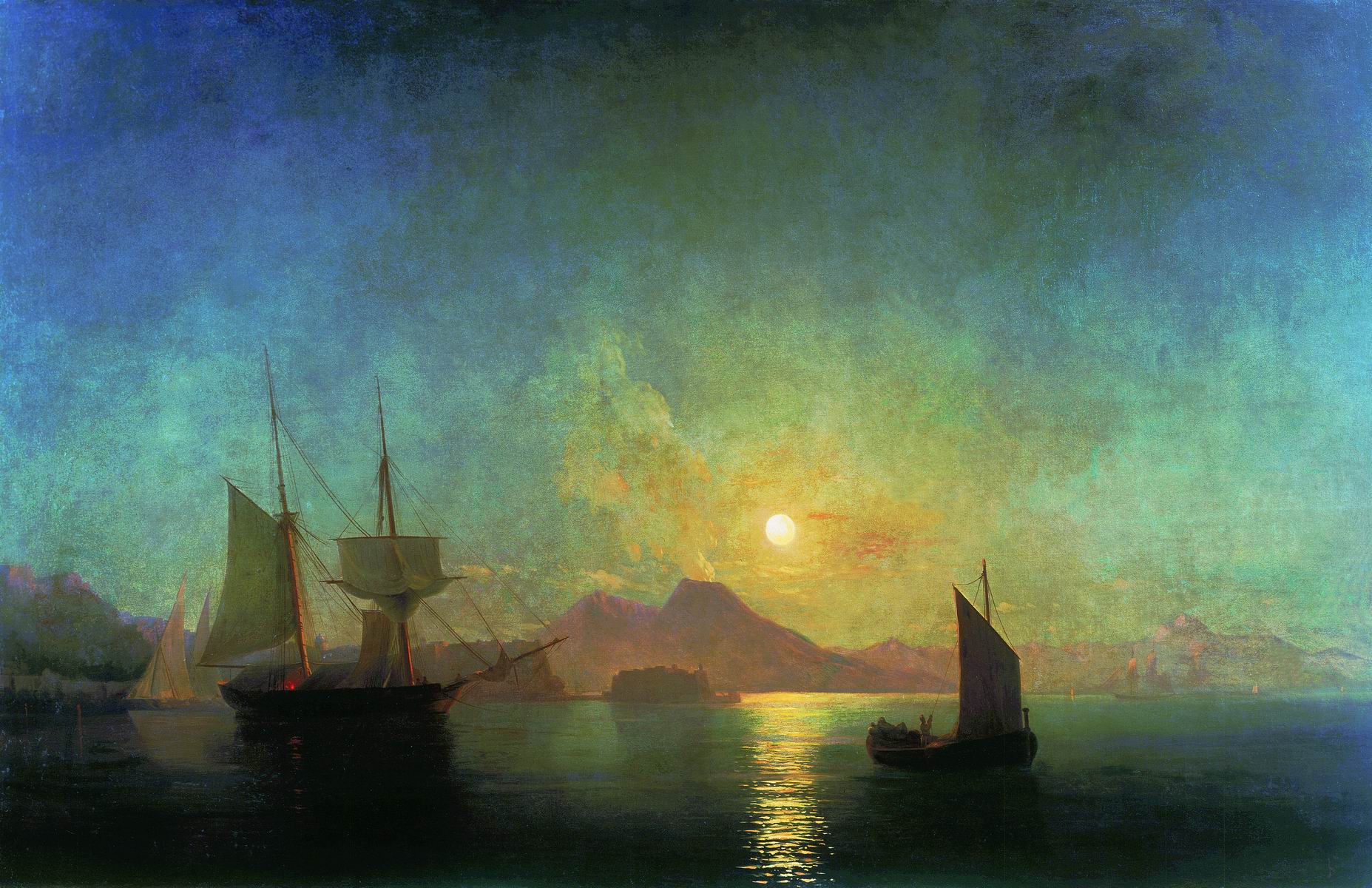 Айвазовский. Вид на Везувий в лунную ночь. 1858