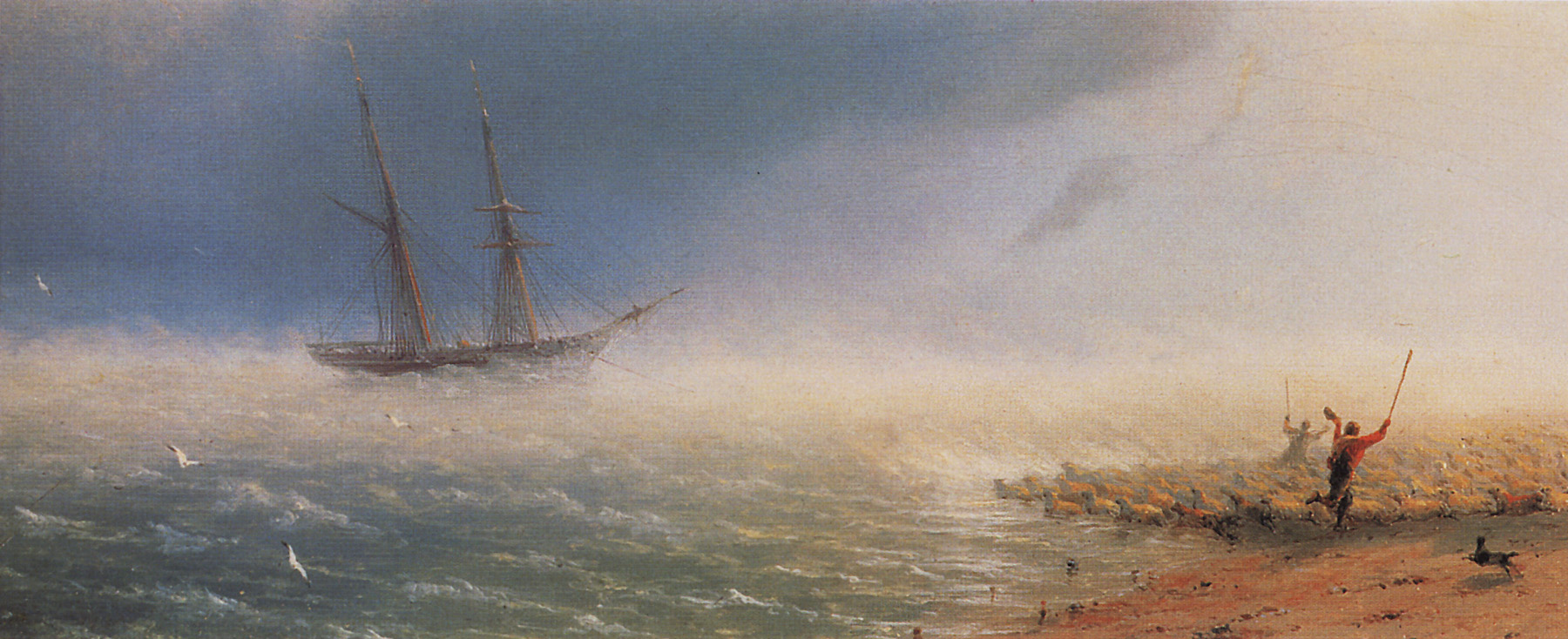 Айвазовский. Овцы, загоняемые бурею в море. 1855 (?)