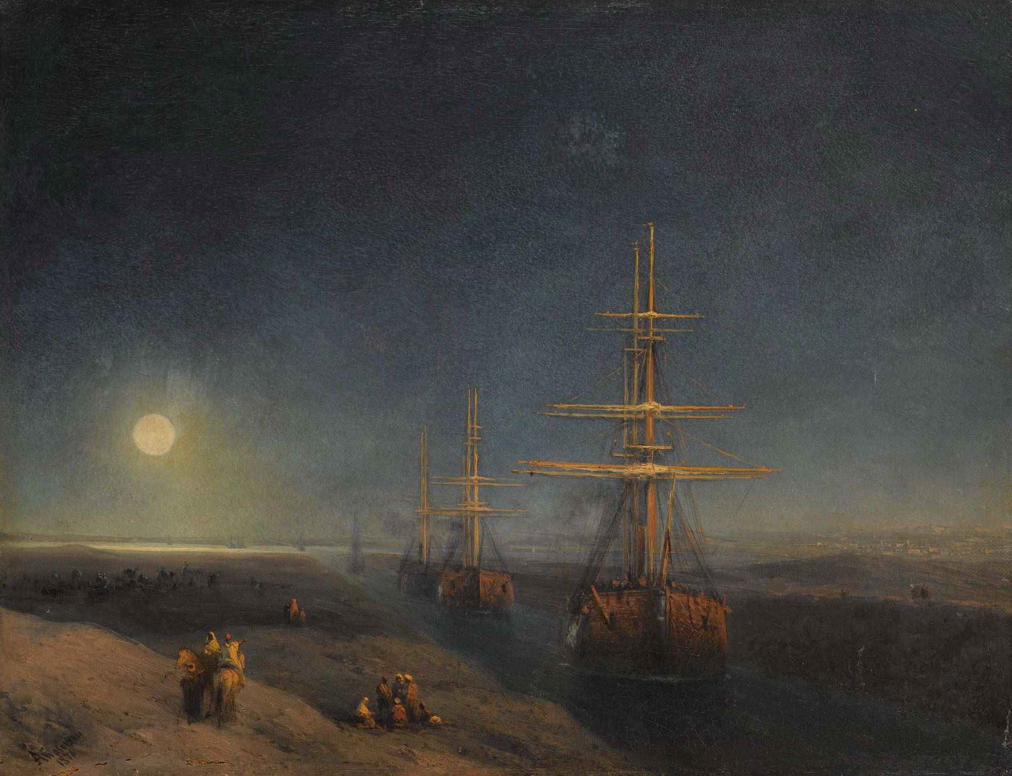 Айвазовский. Корабли, проходящие по каналу лунной ночью. 1876