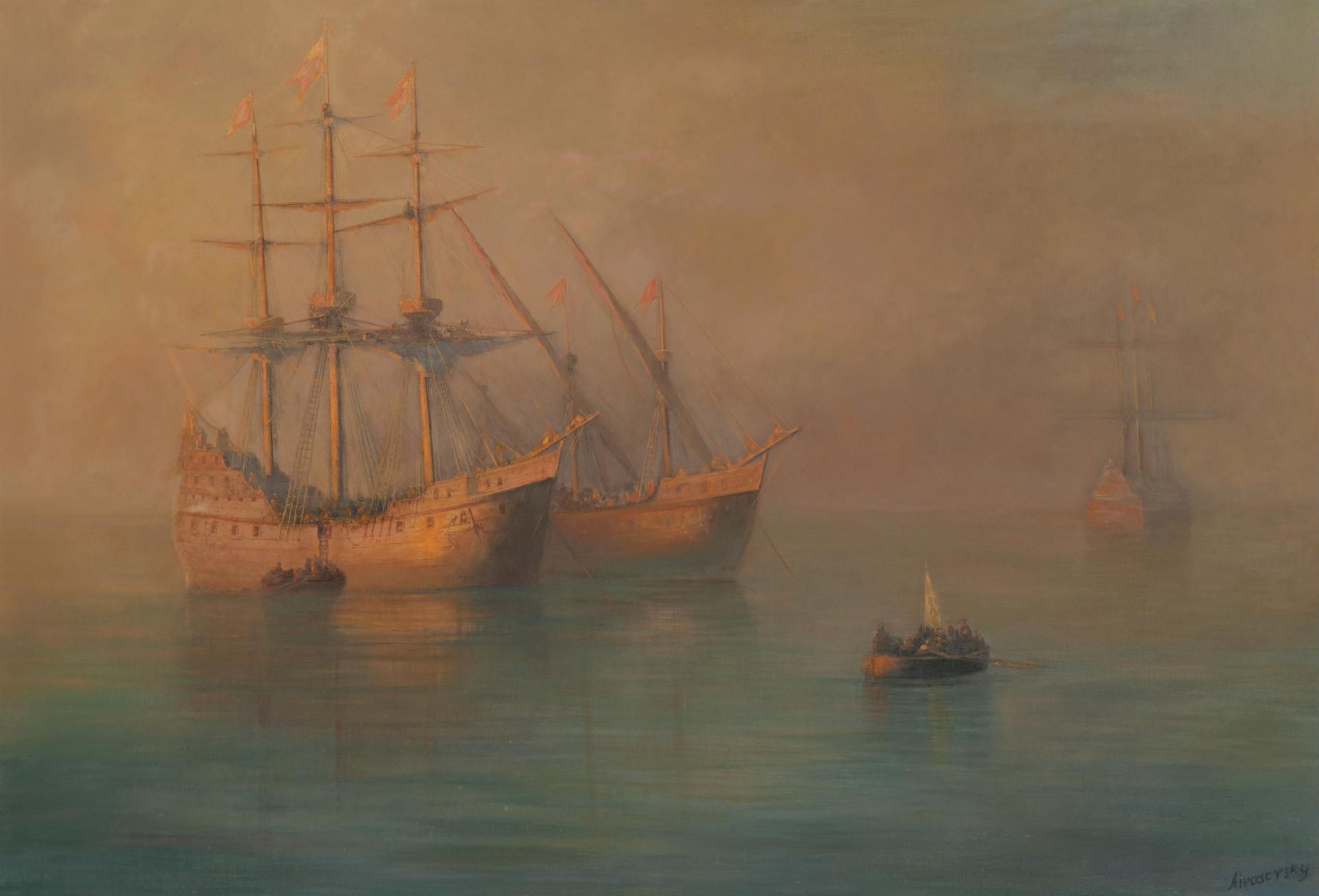 Айвазовский. Прибытие флотилии Колумба. 1880