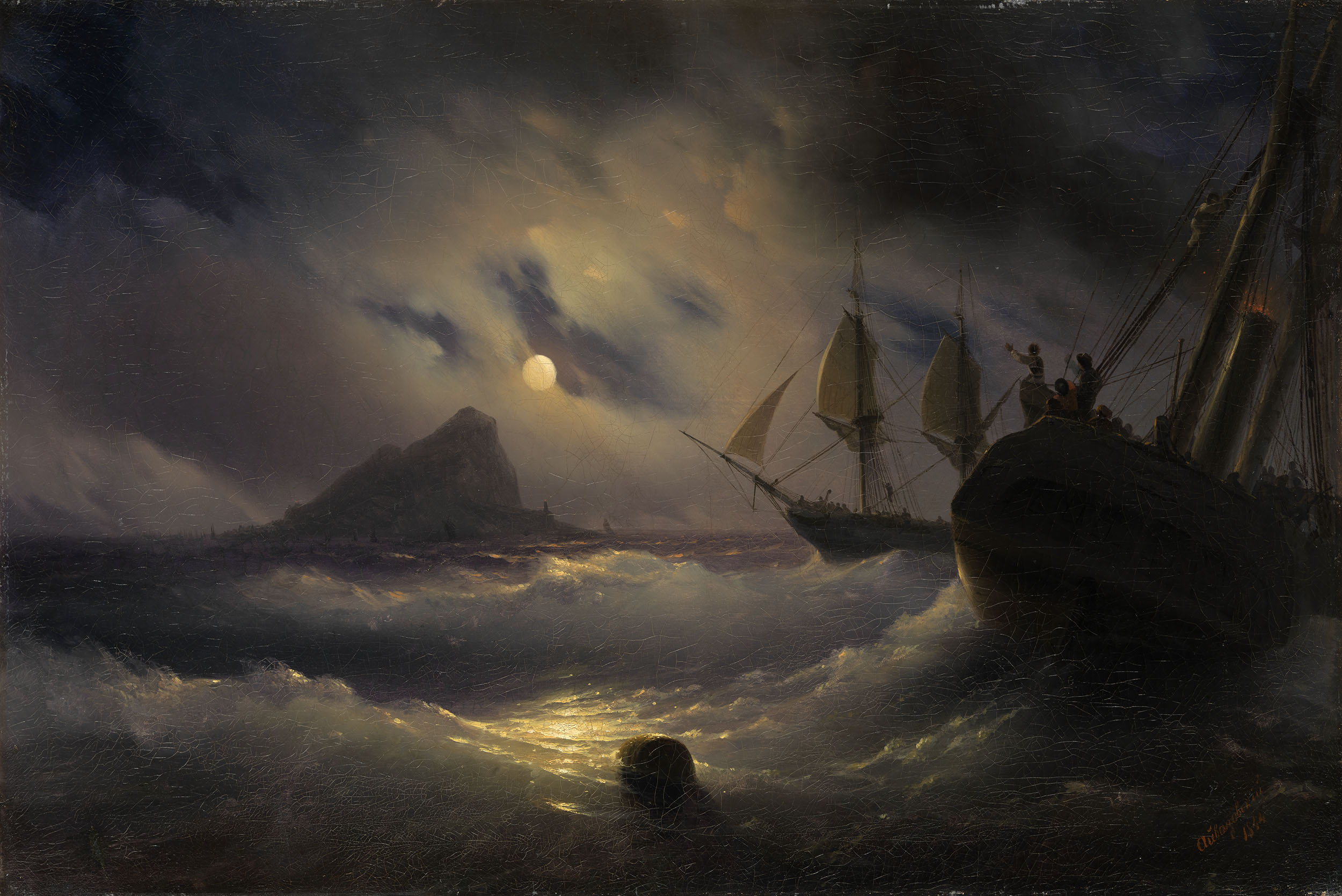 Айвазовский. Гибралтар ночью. 1844