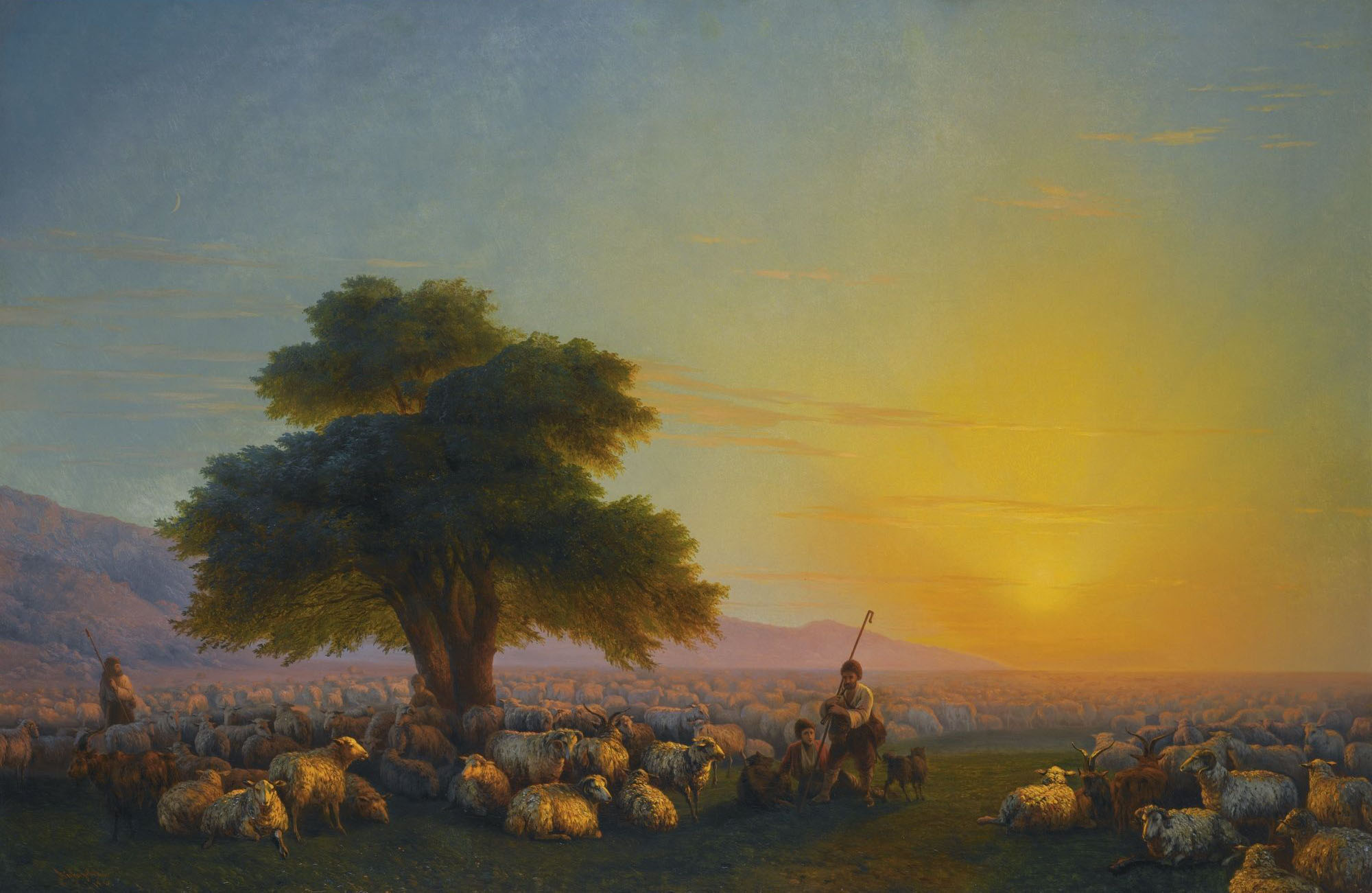 Айвазовский. Пастухи с отарой на закате. 1859