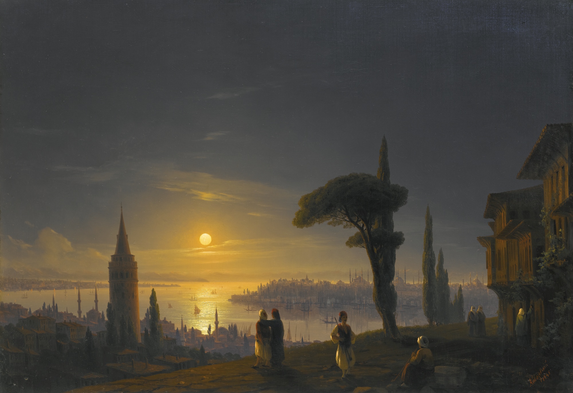 Айвазовский. Башня Галата лунной ночью. 1845