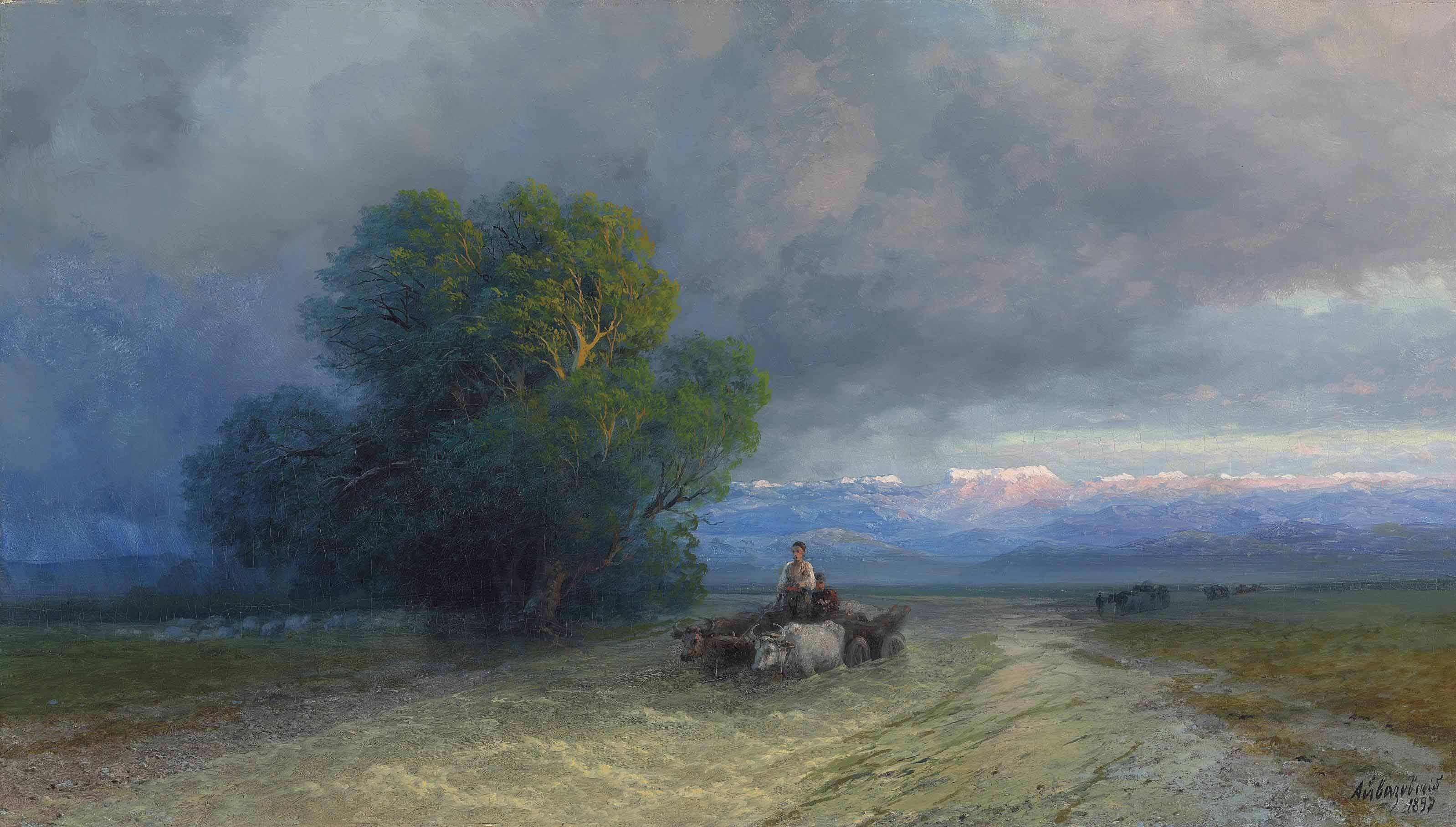 Айвазовский. Повозки, в затопленной долине. 1897