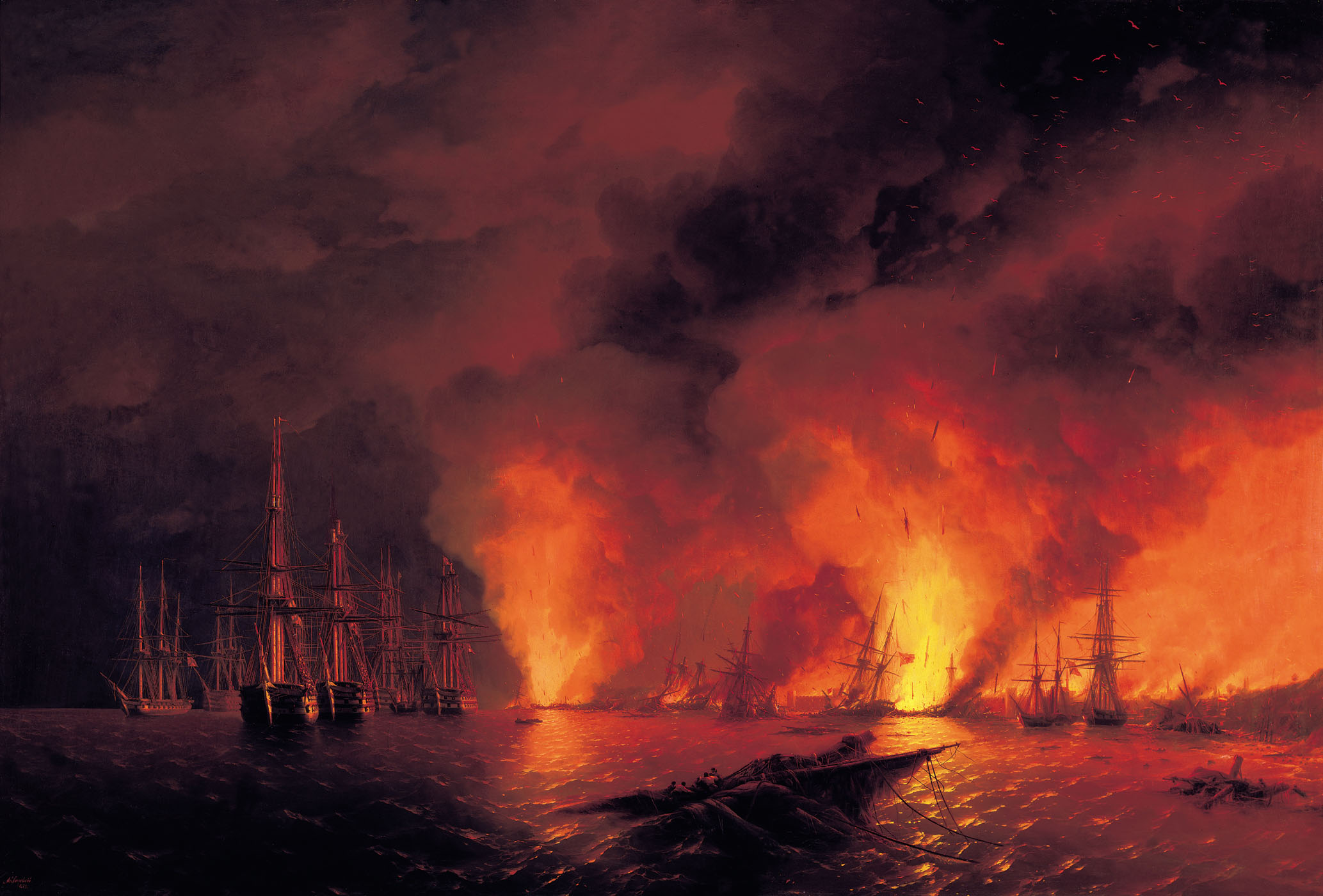 Айвазовский. Синопский бой 18 ноября 1853 года (Ночь после боя). 1853