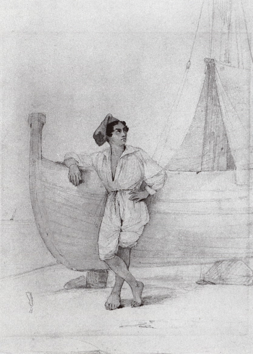 Айвазовский. Итальянец у парусной лодки. 1840-е