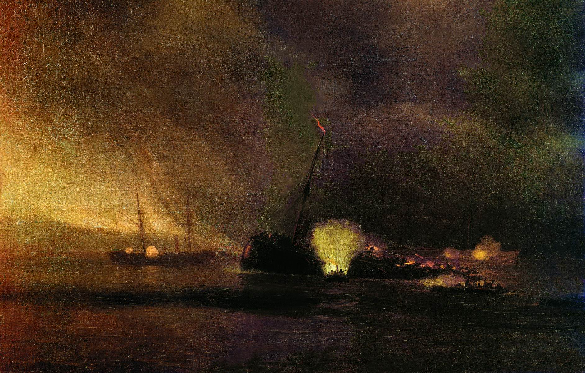 Айвазовский. Взрыв трехмачтового парохода в Сулине 27 сентября 1877 года. 1878