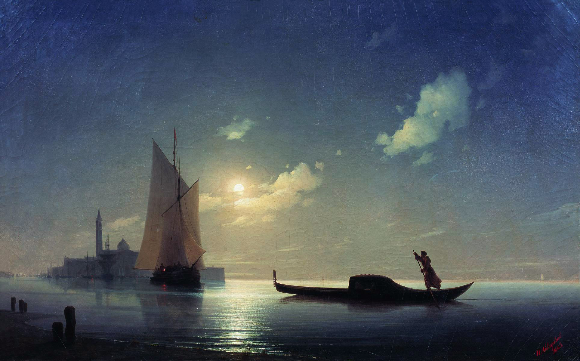 Айвазовский. Гондольер на море ночью. 1843