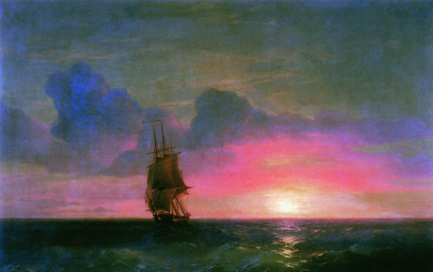 Айвазовский. Закат солнца. Одинокий парусник. 1853