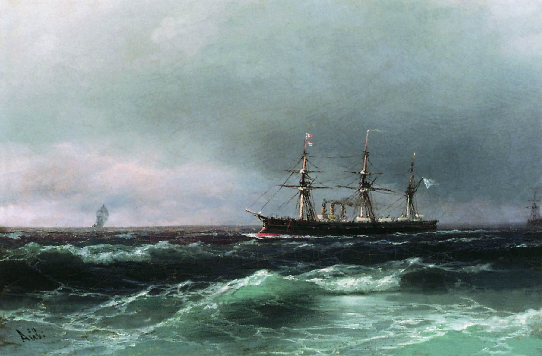 Айвазовский. Корабль в море. 1870-е