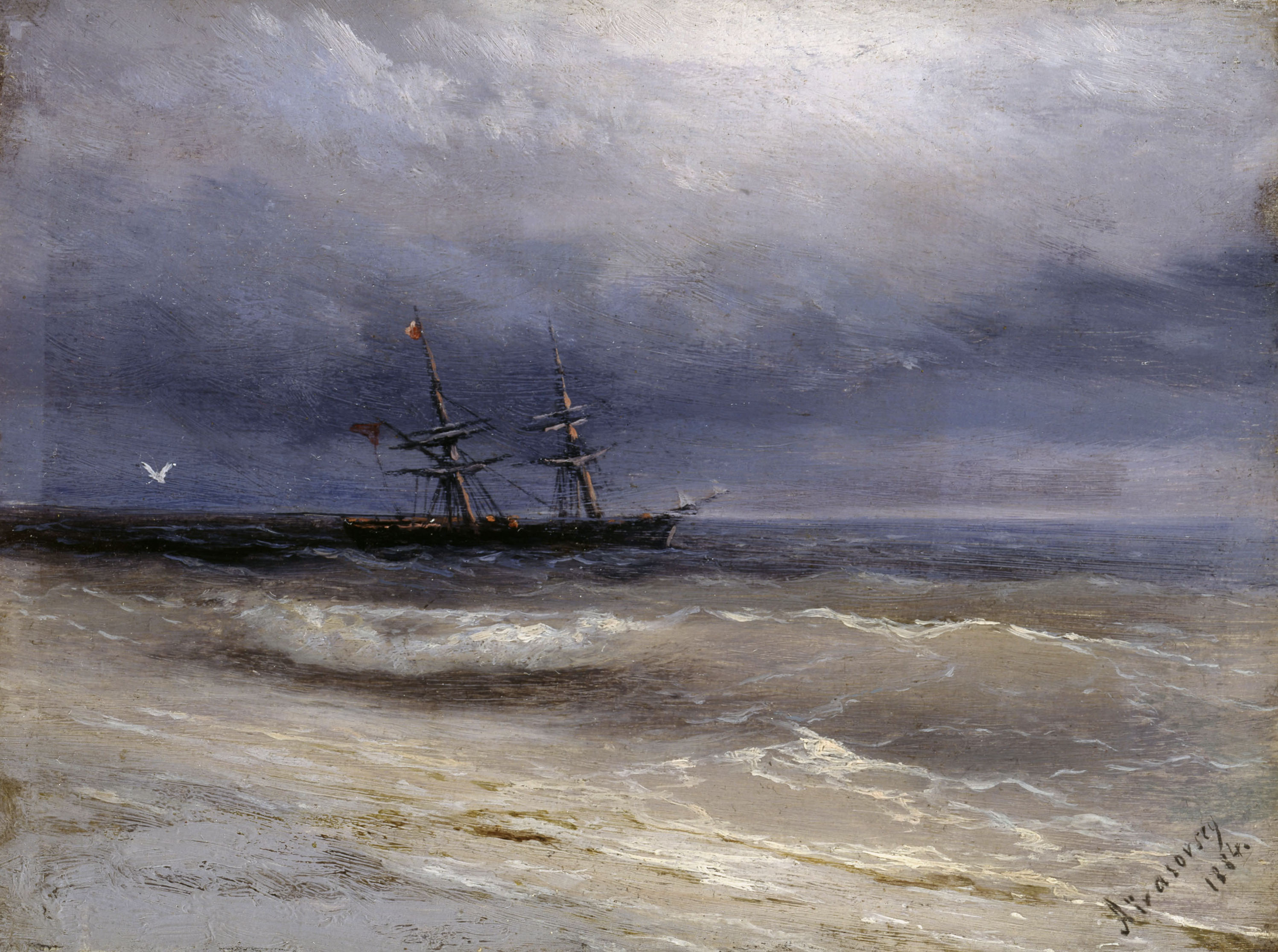 Айвазовский. Море с кораблем. 1884