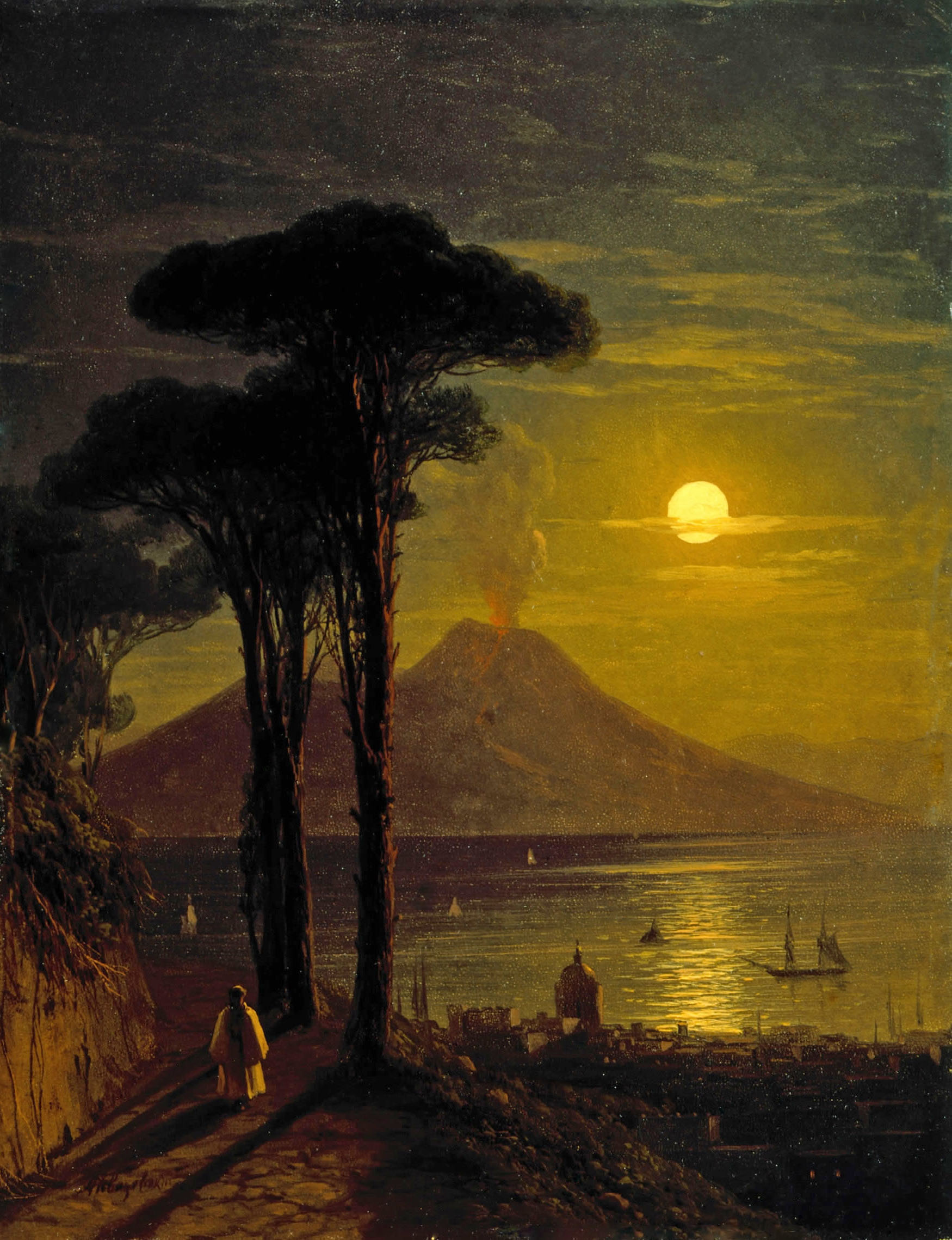 Айвазовский. Неаполитанский залив в лунную ночь. Везувий. Начало 1840-х