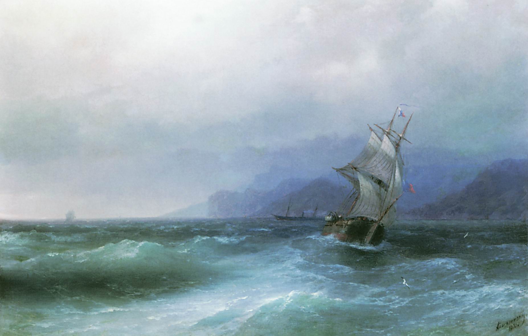 Айвазовский. Парусник в море. 1884