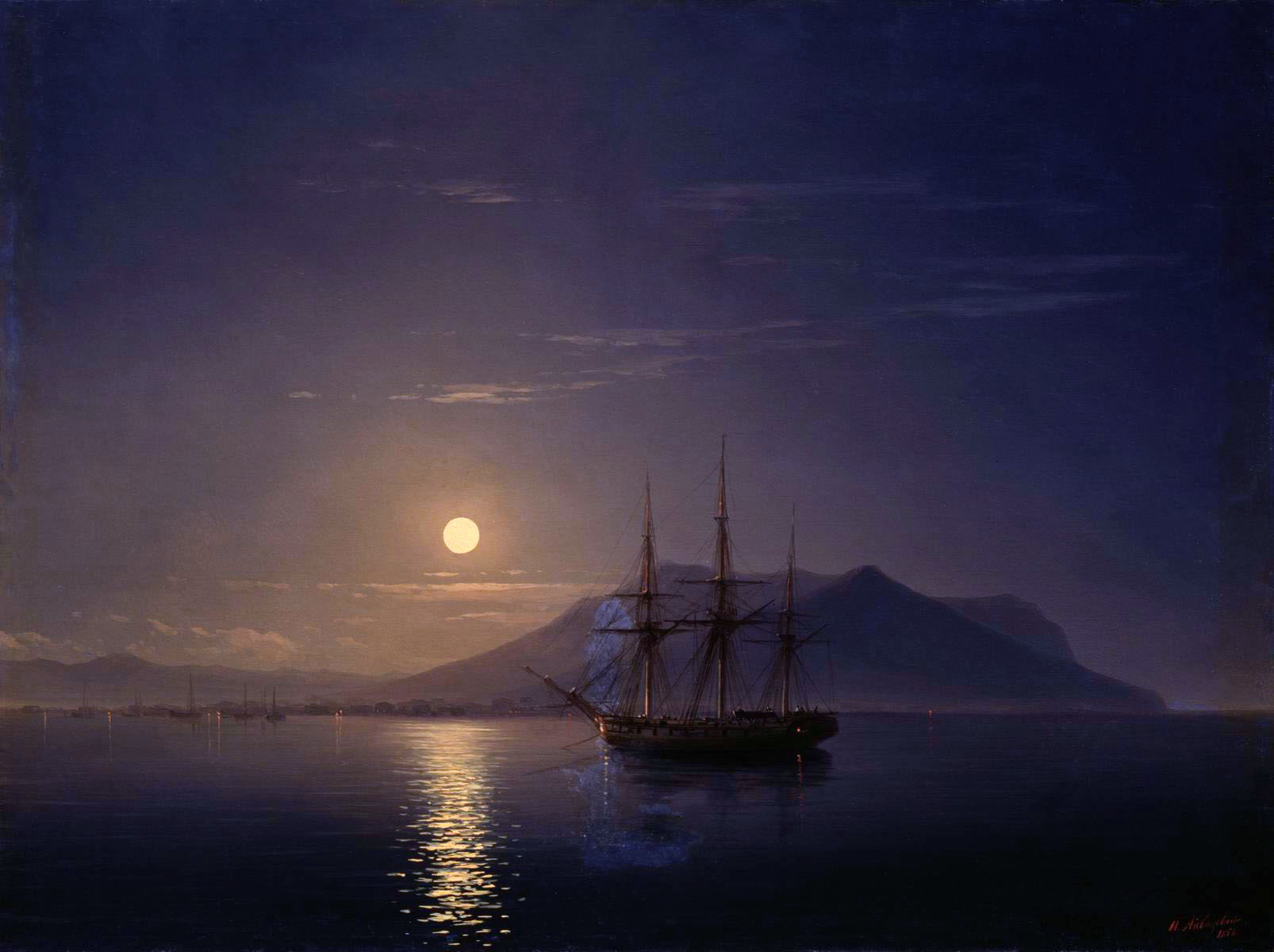 Айвазовский. Парусник у берегов Крыма в лунную ночь. 1858