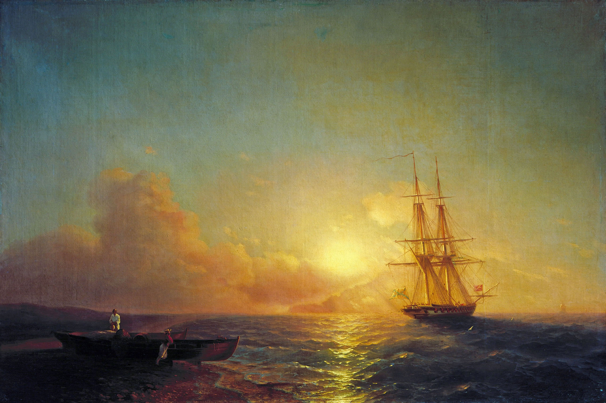 Айвазовский. Двадцатишестипушечный корабль в виду берега. 1852