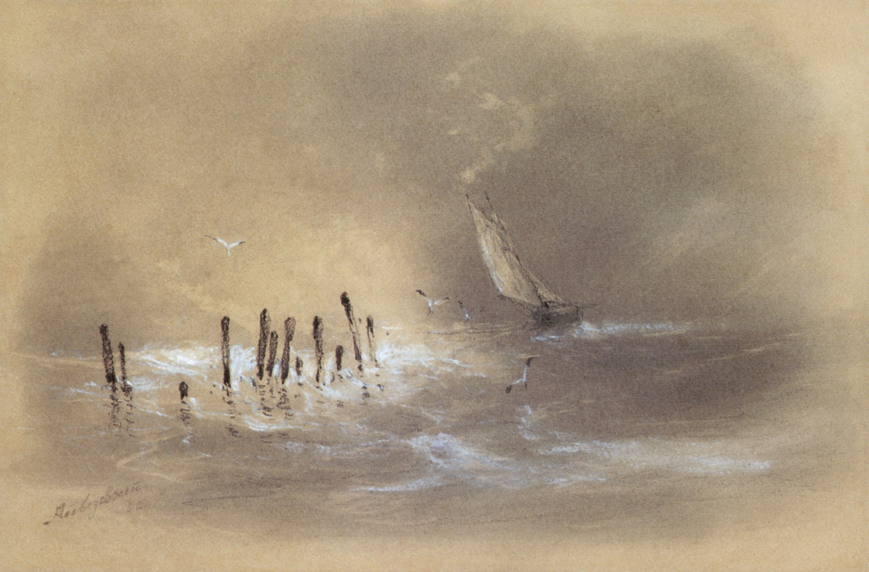 Айвазовский. Парусник в бурю. 1881