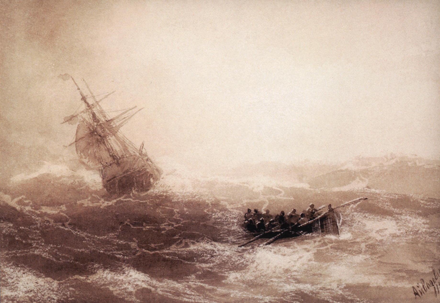 Айвазовский. Буря. Прощание с кораблем. 1899
