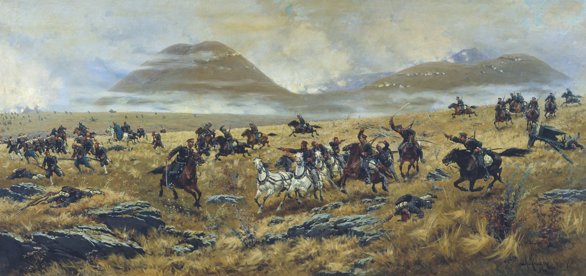 Кившенко. Нижегородские драгуны, преследующие турок по дороге к Карсу во время Аладжинского сражения 3 октября 1877 года. 1892