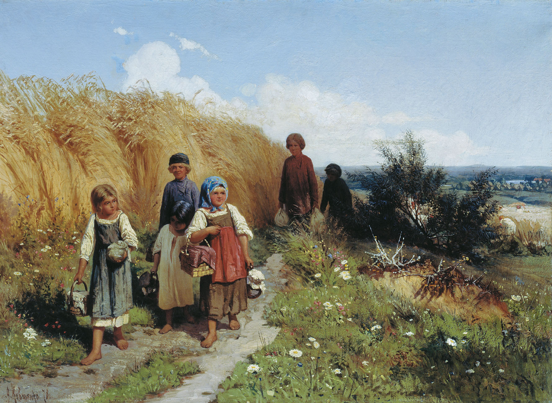 Кившенко. Жнитво (Дети, несущие в поле обед жницам). 1878