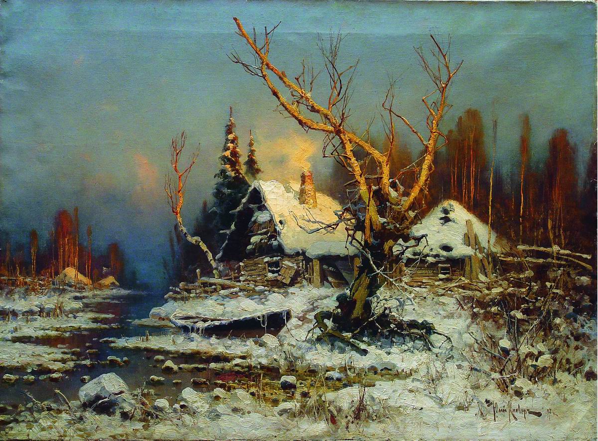 Клевер. Зимний пейзаж с избушкой. 1897