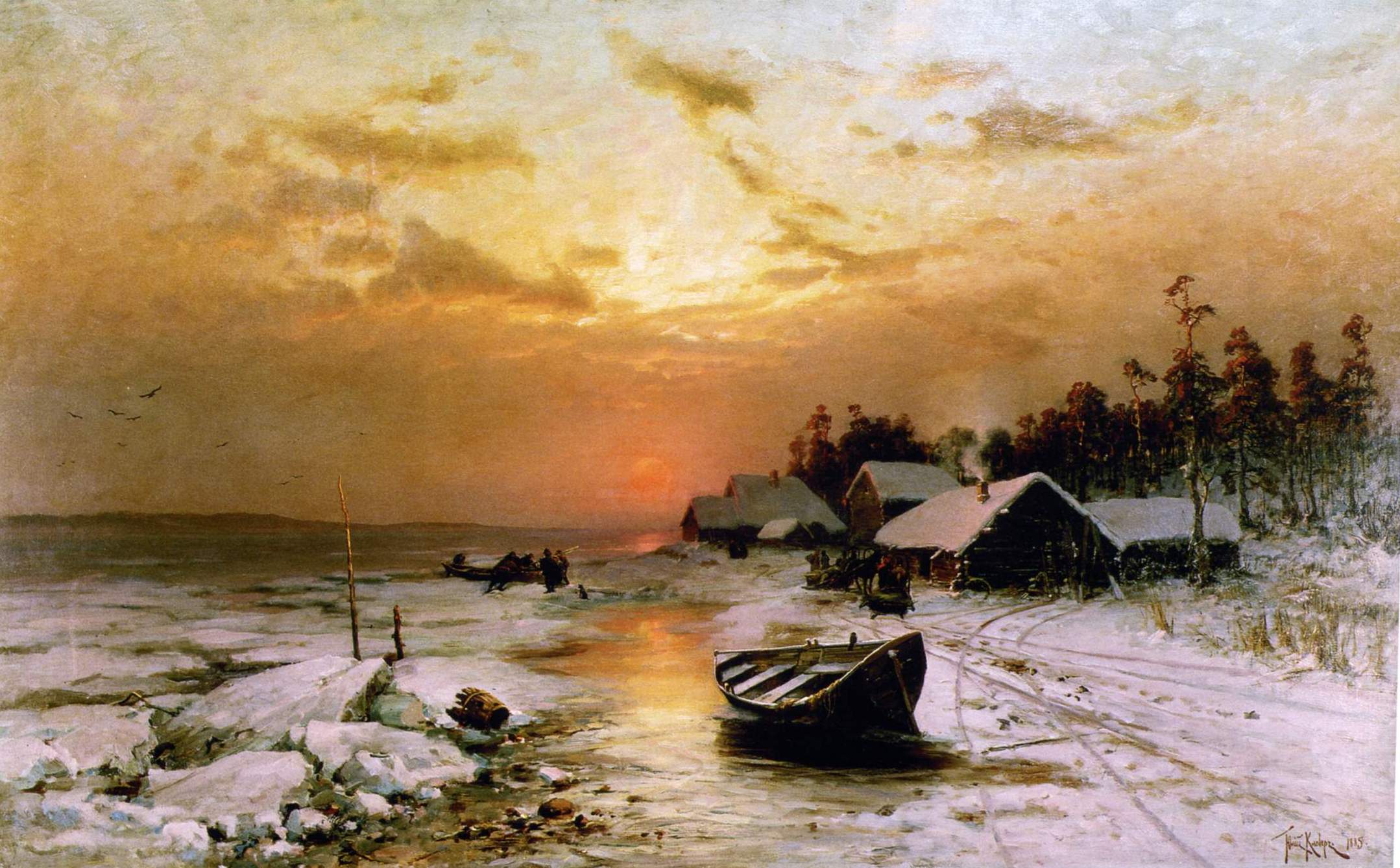 Клевер. Зимний закат. (Рыбацкая деревушка) . 1885