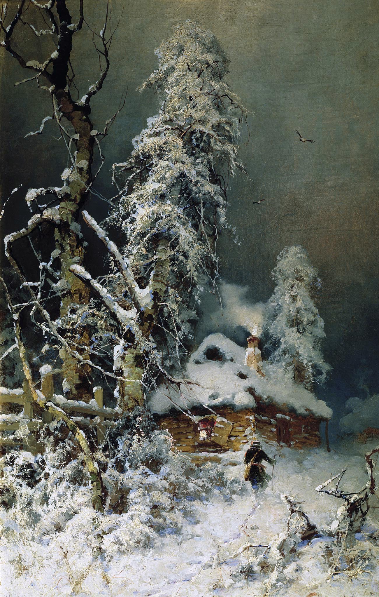 Клевер. Зимний пейзаж с избушкой. 1899