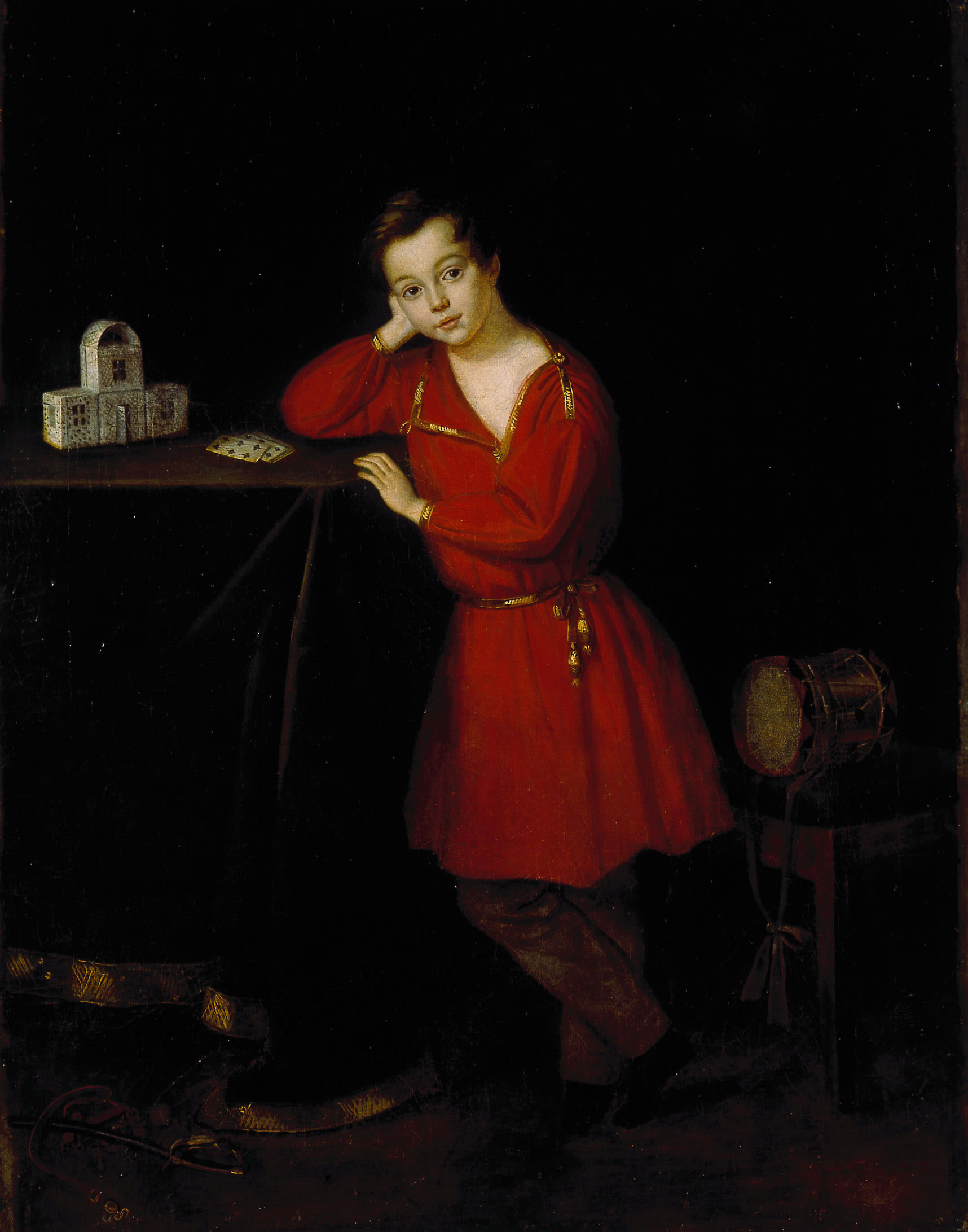 Неизвестный художник первой пол. XIX в.. Портрет мальчика в красной рубашке. 1830-е