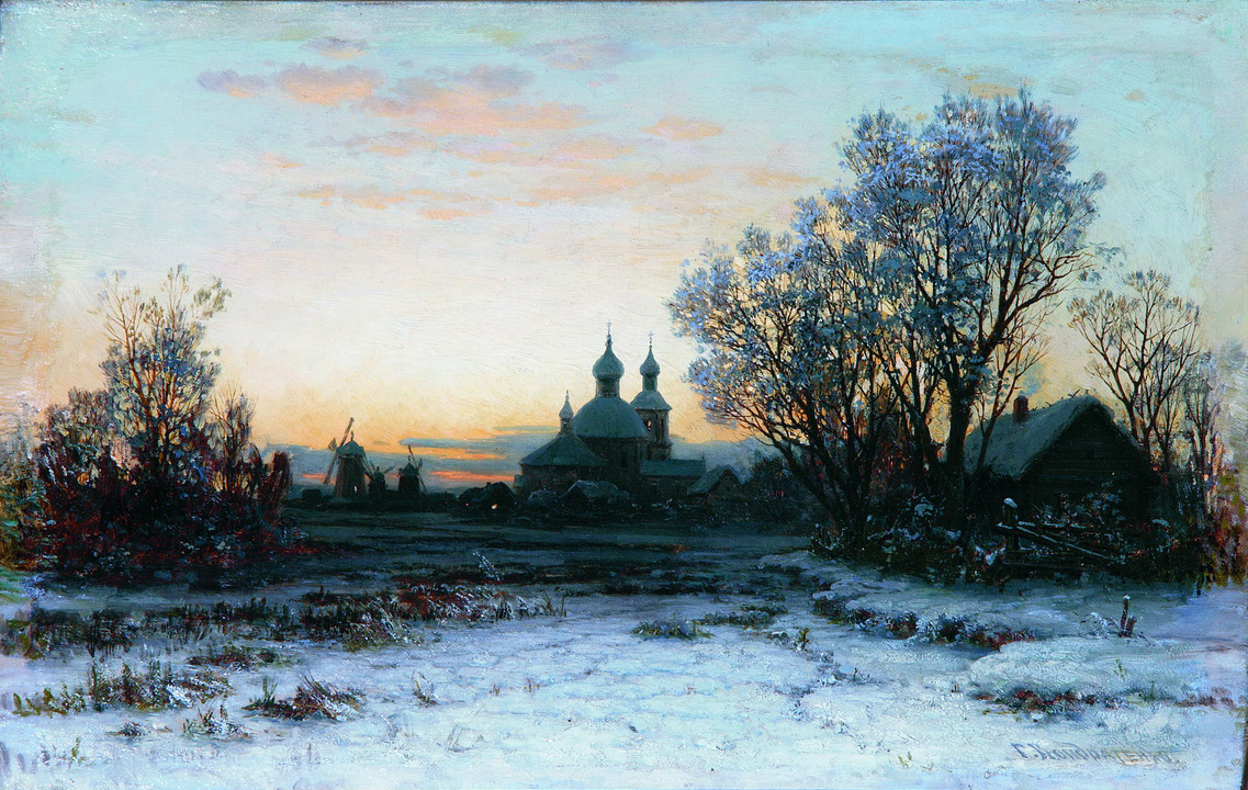 Кондратенко. Зимний пейзаж с церковью. 1880-е