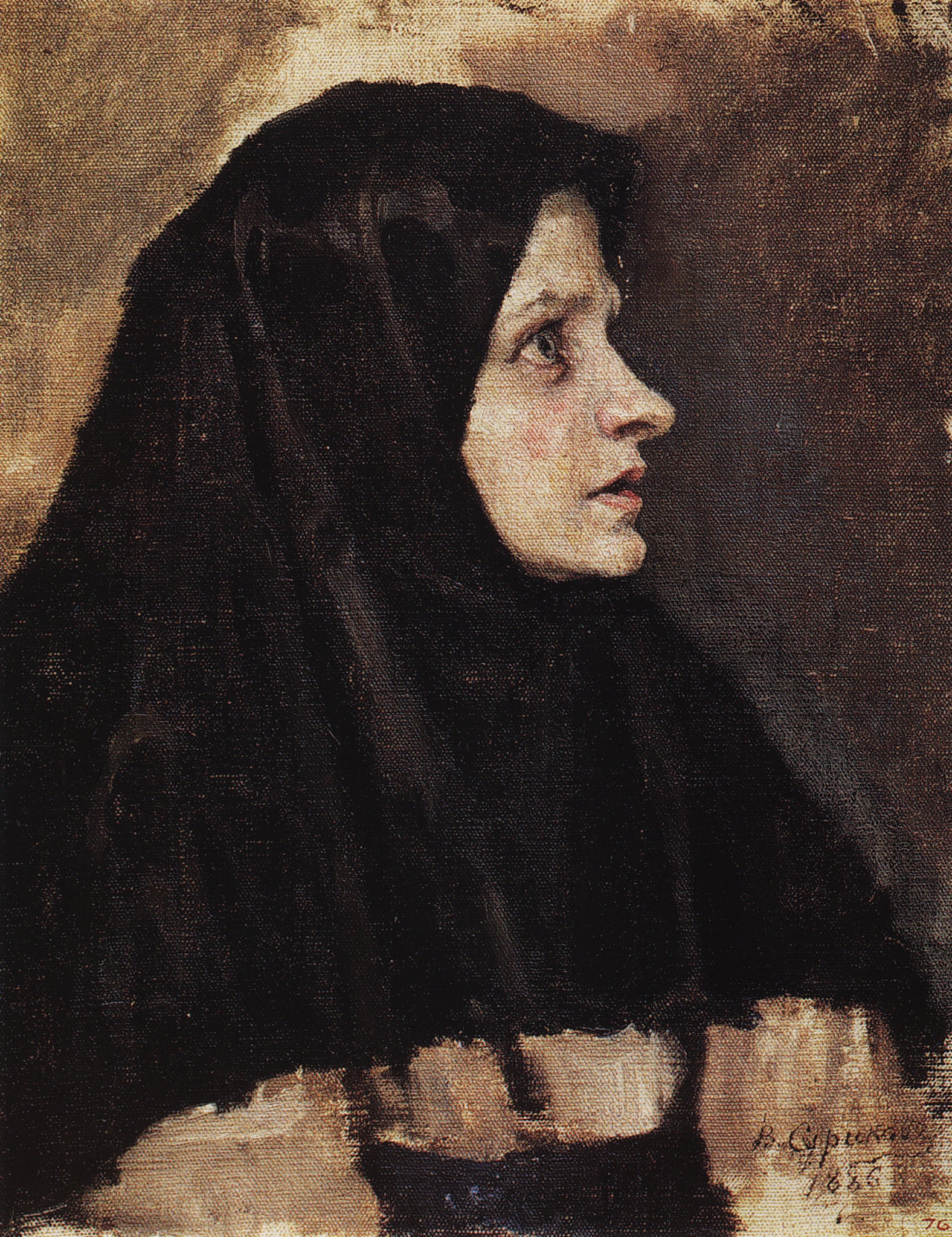 Суриков. Голова женщины в черном платке. 1886